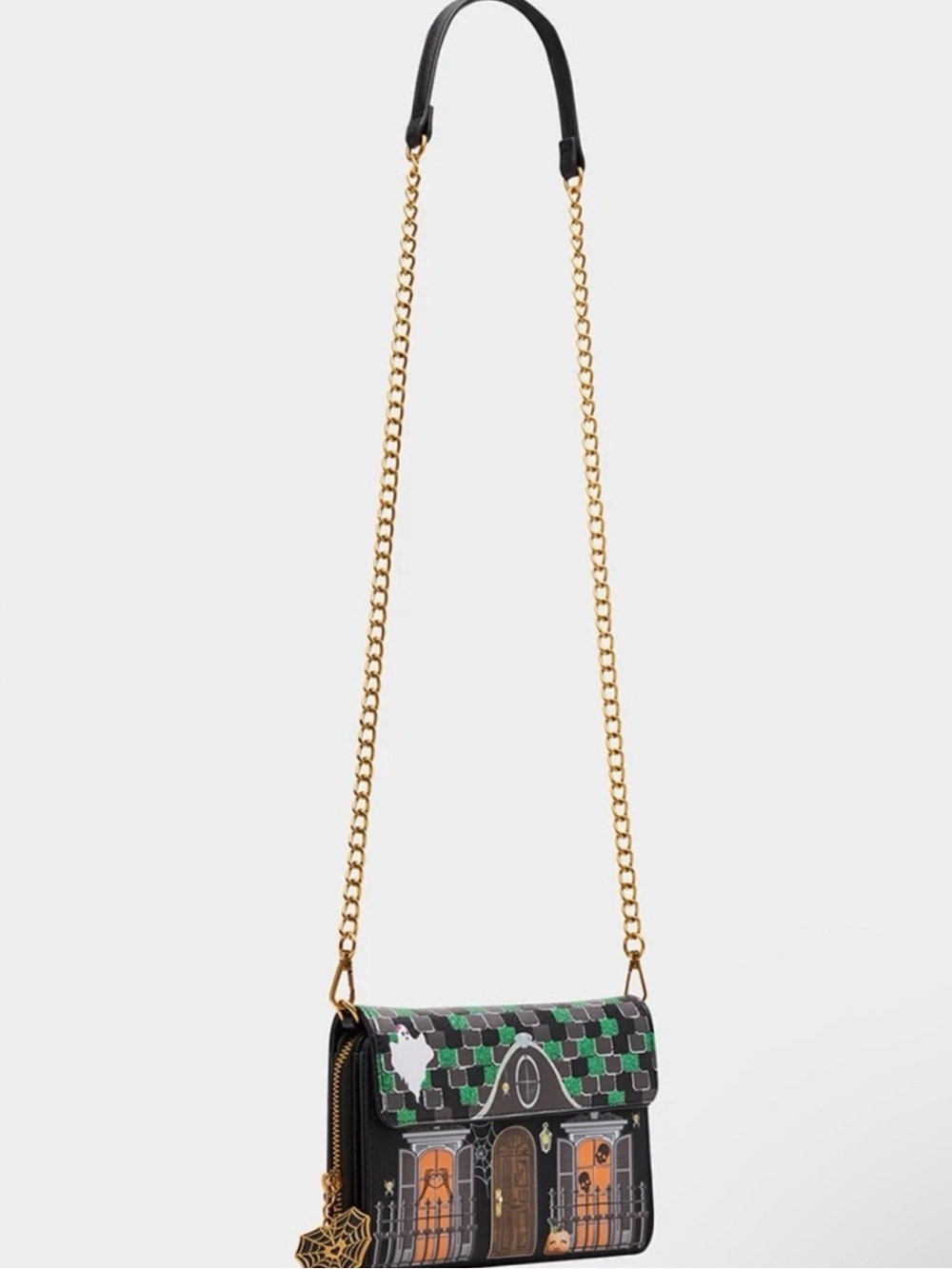 Betsey Johnson Black Green Multi Haunted House Crossbody Bag